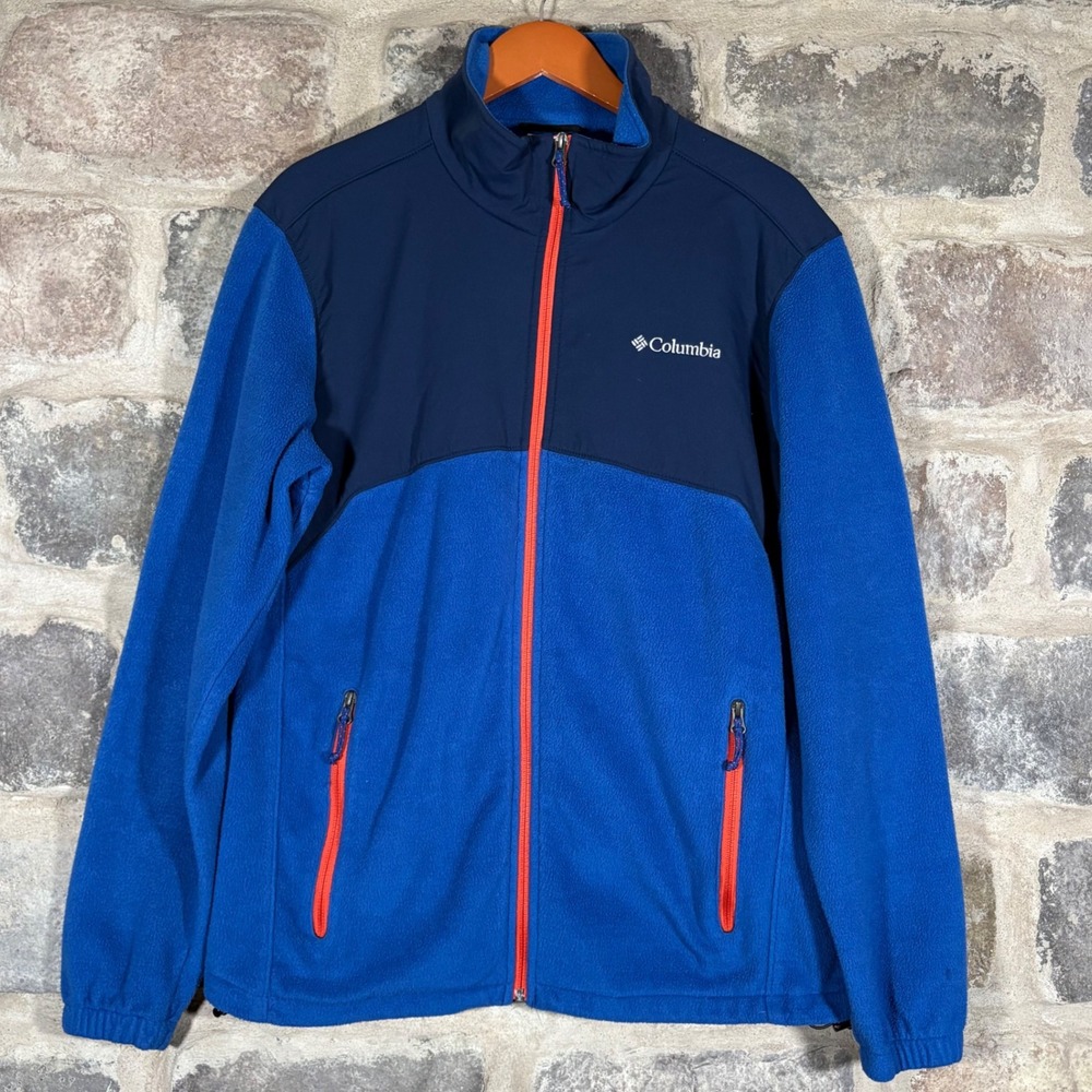 Columbia Fleece‎ Jacket Mens Large Full Zip Blue Orange Mock Neck Outdoors